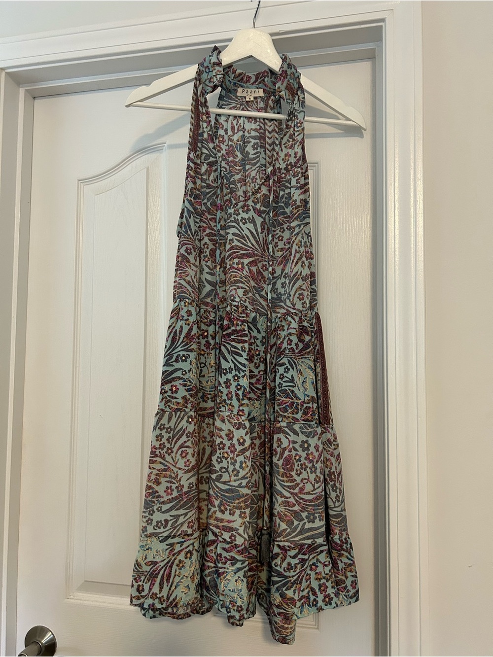 Paani Floral boho Dress in Light Blue and Burgundy